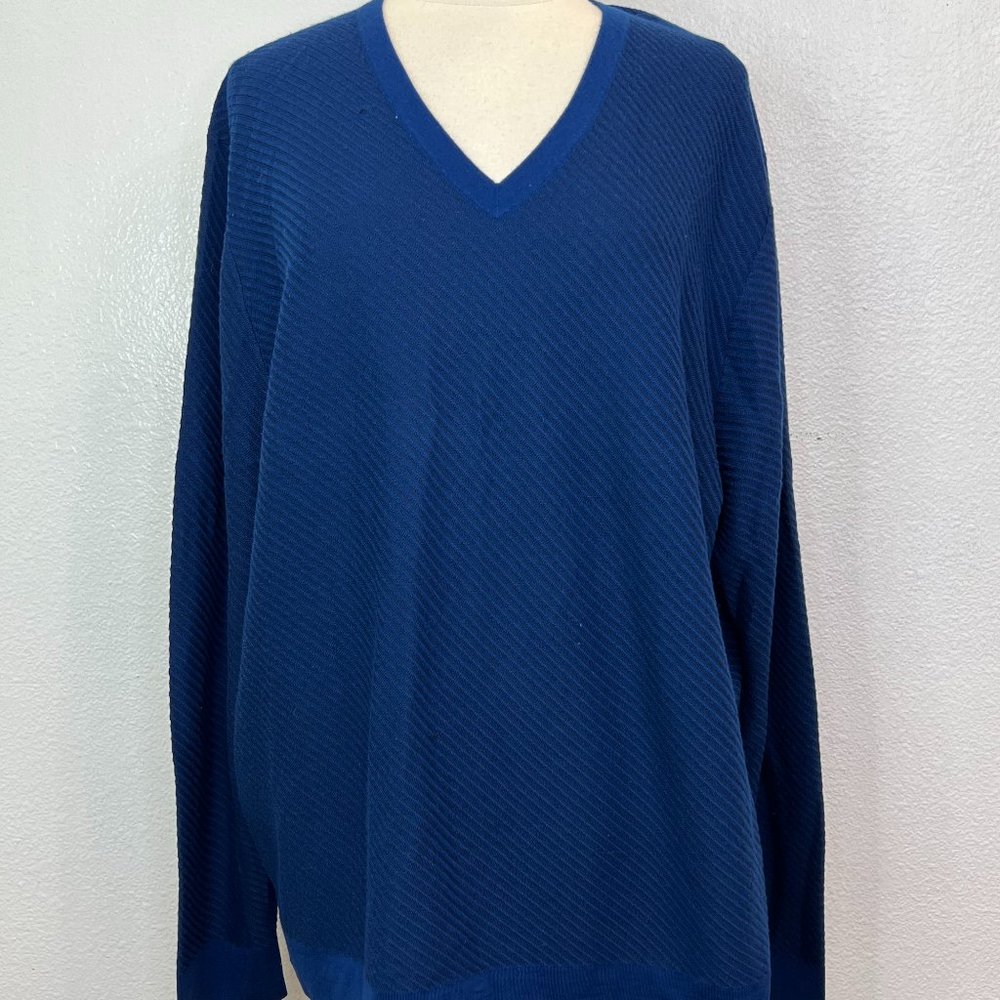 SAKS FIFTH AVENUE Mens Wool Blend V Neck Navy Royal Blue Sweater No‎ Size